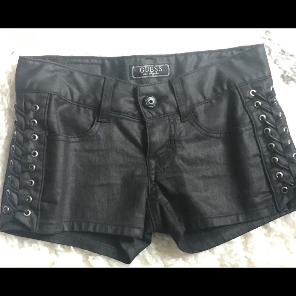 Black vegan leather shorts